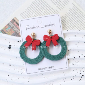 Wholesale Enameled Christmas wreath earrings