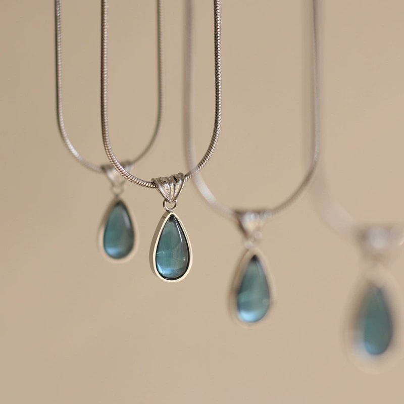 Wholesale Mermaid's Tears ~ Elegant Niche All-match Blue Water op Pendant Necklace Women's Fashion Light Luxury High-end Clavicle Chain