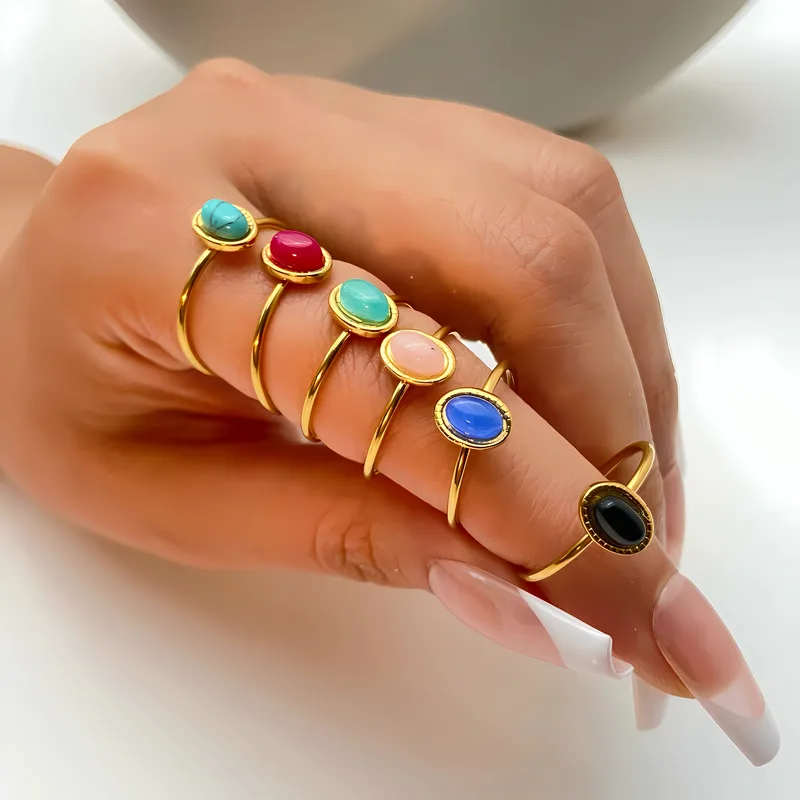Wholesale PVD Coated Real Gold Plated 18K Gold Geometric 304 Stainless Steel Simple Style Waterproof Non Tarnish Adjustable Ring