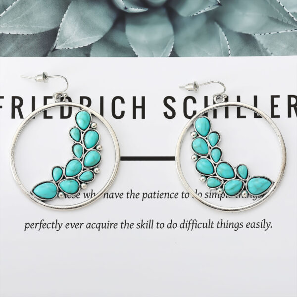 Wholesale New European and American Retro Cross-border Earrings Personalized Exaggerated Large Circle Leaves Turquoise Earrings Alloy Earrings