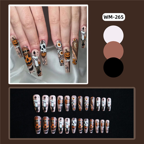 Wholesale Pumpkin long T false nail matte Halloween ghost candle wear nail tips