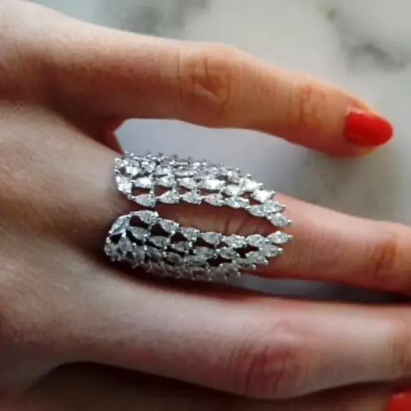 Wholesale New Women's Open Full Diamonds Zircon Wings Adjustable Fashion Charm Copper Ring