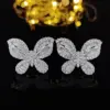 Wholesale 1 Pair Fashion Leaf Heart Shape Butterfly Copper Inlay Zircon Ear Studs