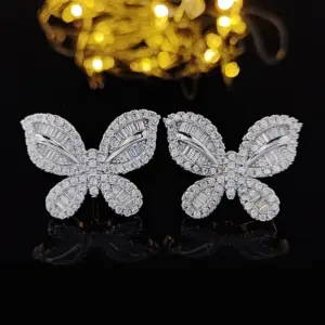 Wholesale 1 Pair Fashion Leaf Heart Shape Butterfly Copper Inlay Zircon Ear Studs