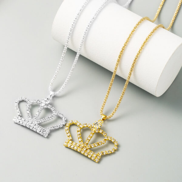 Wholesale European and American fashion all-match full diamond crown hollow lady pendant necklace long diamond sweater chain cross-border supply