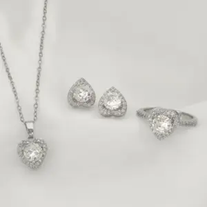 Loving Heart Zircon Necklace + Earrings + Ring