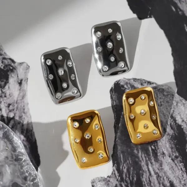 Wholesale 1 Pair Basic Vintage Style Commute Square Inlay 304 Stainless Steel Zircon 18K Gold Plated Ear Studs