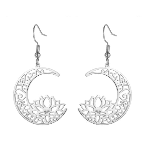 Wholesale European and American Holiday Cross-Border Decoration Cut Out Moon Lotus Earrings 304 Stainless Steel Earrings