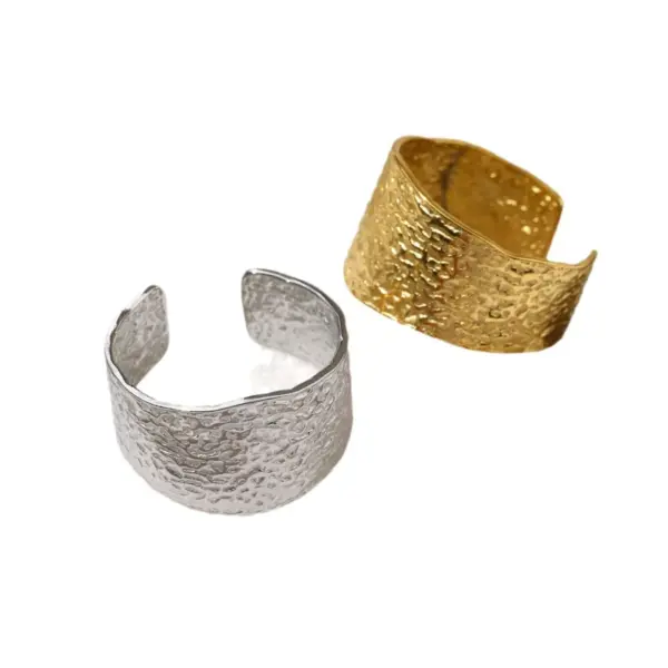 Wholesale Fashionable Titanium Steel Open Ring For Women Geometric Pattern Irregular Plasma Vacuum Furnace Gold Plated Bangle Jewelry