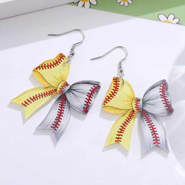 Wholesale Cross-border New Sports Style Yellow and White Baseball Softball Bow Pendant Earrings Acrylic Earrings Gift
