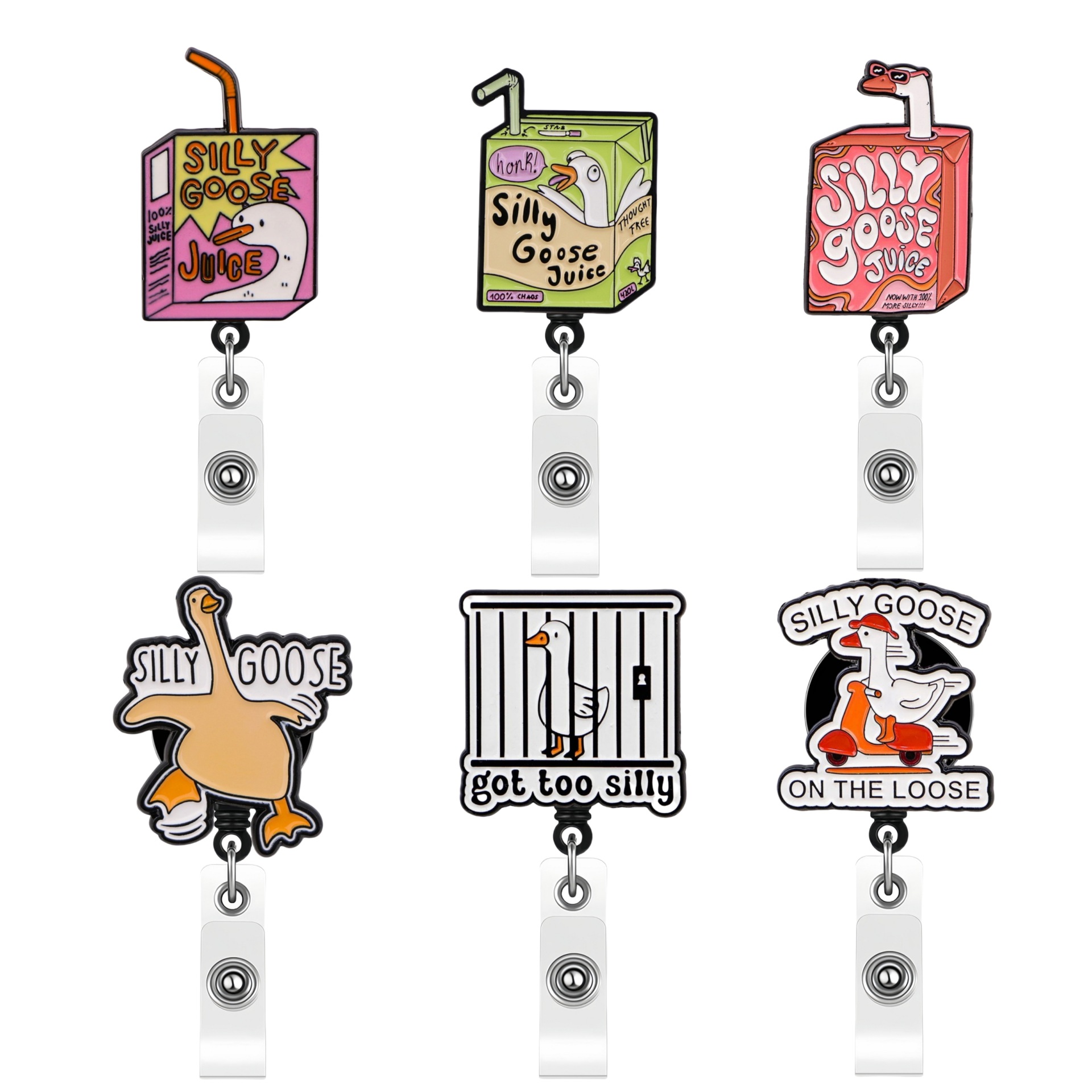 Wholesale Cross-border free shipping new silly goose cute goose black rotating alligator clip easy pull- retractable badge buckle