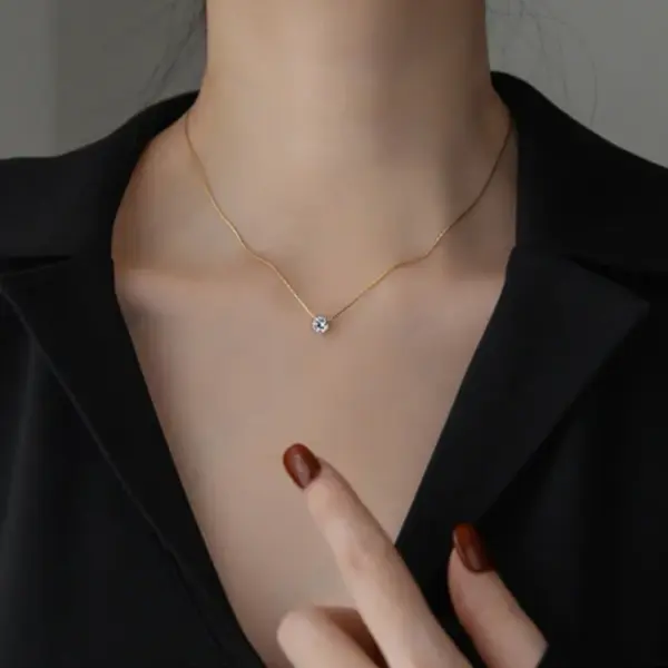 Wholesale Titanium Steel Simple Style Geometric Plating Inlay Zircon Pendant Necklace