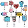 Wholesale Acrylic quicksand flash syringe love easy pull buckle rotating ID buckle doctor nurse retractable badge reel