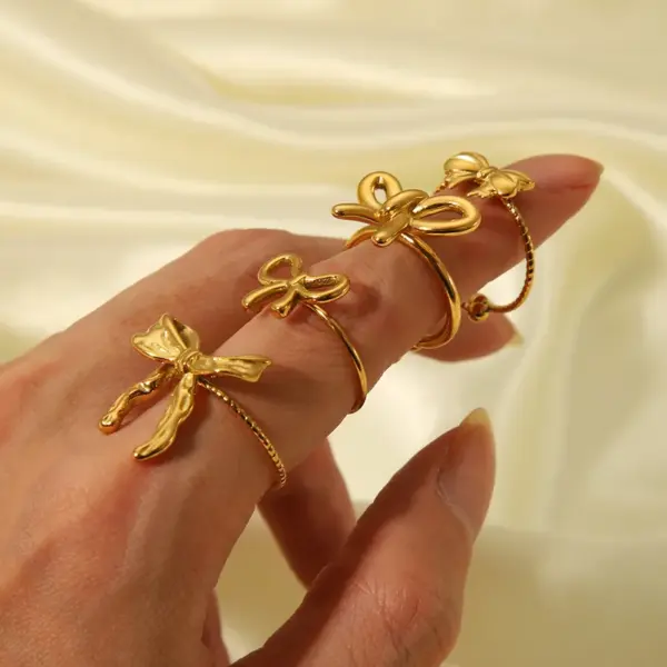 Wholesale PVD Coated Real Gold Plated 18K Gold Butterfly Bow Knot 304 Stainless Steel Sweet Simple Style Waterproof Non Tarnish Open Rings