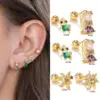 Wholesale 1 Piece Ig Style Simple Style Geometric Plating Inlay Brass Zircon 18k Gold Plated White Gold Plated Ear Studs