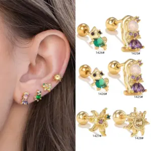 Wholesale 1 Piece Ig Style Simple Style Geometric Plating Inlay Brass Zircon 18k Gold Plated White Gold Plated Ear Studs