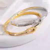 Wholesale 304 Stainless Steel Geometric Solid Color PVD Coated Rhinestones Real Gold Plated 18K Gold Hip-Hop Waterproof Non Tarnish Bangle