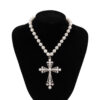 Wholesale European and American Cross-border Cyberpunk Cross Necklace Dark Exaggerated Micro-inlaid Imitation Pearl Multi-layered Stacked Jewelry