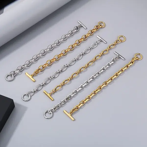 Wholesale PVD Coated 18K Gold Plated Geometric 304 Stainless Steel Simple Style Classic Style Waterproof Non Tarnish 304 Stainless Steel Bracelets