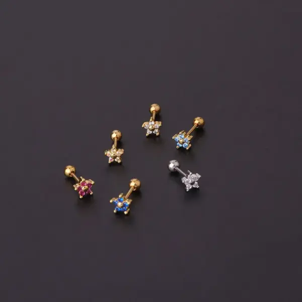 Copper Artificial Gemstones Ear Cartilage Rings & Studs Flower Waterproof Non Tarnish Surgical Steel