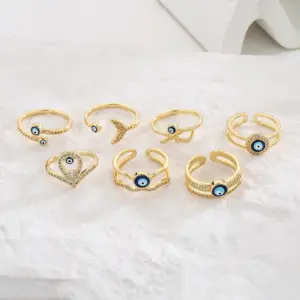 Wholesale Fashion Copper Plating 18k Gold Zircon Dripping Devil's Eye Geometric Open Ring Female New