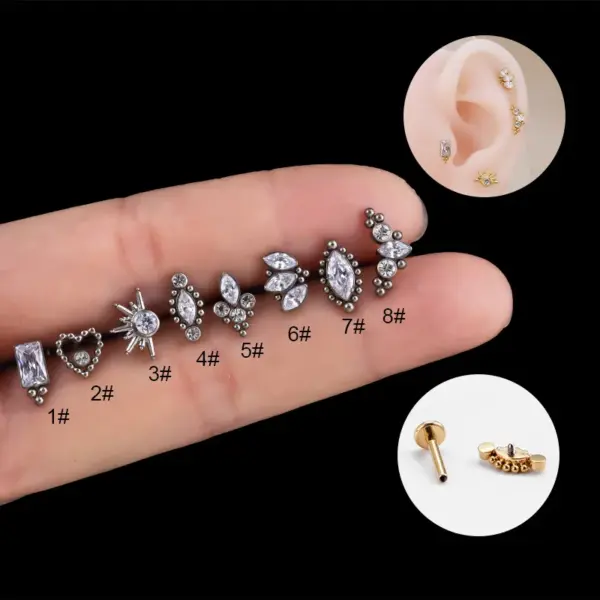 1 Piece Ear Cartilage Rings & Studs Simple Style Heart Shape Crown Eye Pure Titanium Inlaid Zircon