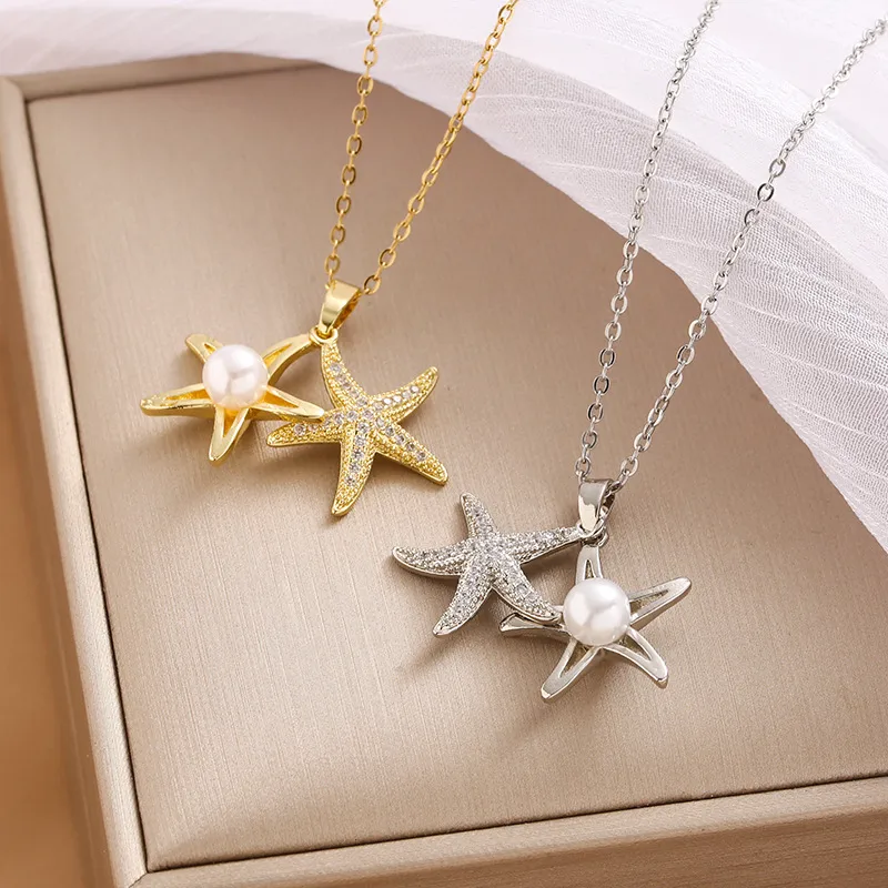 Wholesale Stainless Steel Vintage Style Simple Style Plating Inlay Star Solid Color Zircon Pendant Necklace