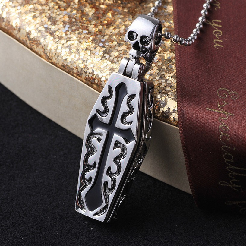 Wholesale European and American Domineering Cross Coin Skeleton Pendant Retro Thai Sier Men's Necklace Vampire Jewelry