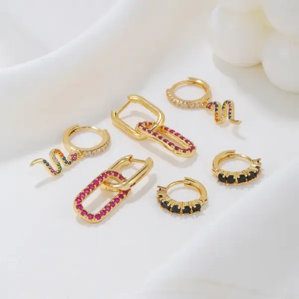 Wholesale Cute Sweet Geometric Brass Plating Inlay Zircon 18k Gold Plated Silver Plated Drop Earrings