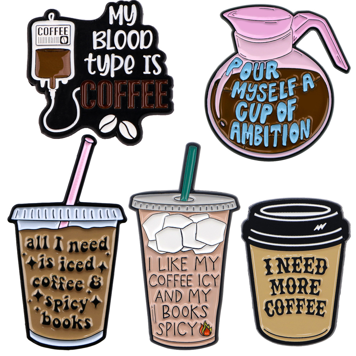 Wholesale Coee Quote Brooch Cartoon Metal Badge Aessory