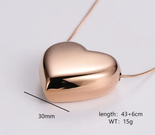 PVD Coated 18K Gold Plated Heart Shape Stainless Steel Simple Style Waterproof Non Tarnish 304 Stainless Steel Pendant Necklace