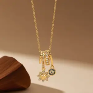 X08293 [Copper Pendant] Sunflower - Necklace - / Gold
