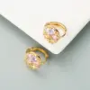 Wholesale Fashion Geometric Inlaid Zircon Alloy Artificial Gemstones Copper Earrings