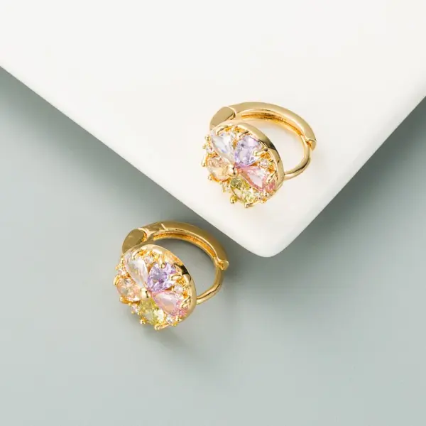 Wholesale Fashion Geometric Inlaid Zircon Alloy Artificial Gemstones Copper Earrings