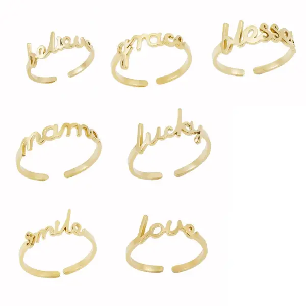 Wholesale Jewelry Fashion Letter 304 Stainless Steel 18K Gold Plated Stainless Steel Rings