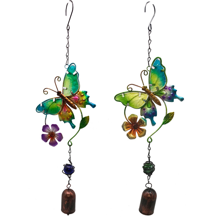 Wholesale Butterfly Glass Painted Metal Wind Bell Iron Crafts Hanging Decorations Creative Garden Pastoral Gifts Cross-border St