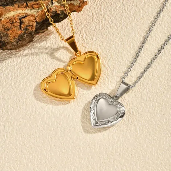 Wholesale Jewelry Fashion Heart Shape 201 Stainless Steel Artificial Diamond Plating Inlay Stainless Steel Necklaces