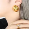 Wholesale PVD Coated Real Gold Plated 18K Gold Oval 304 Stainless Steel Simple Style Artistic Waterproof Non Tarnish Ear Studs