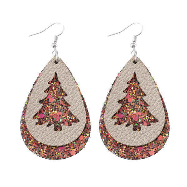 Wholesale Christmas Openwork Christmas Tree Sequin Leather Tearop Multi-Layer Earrings