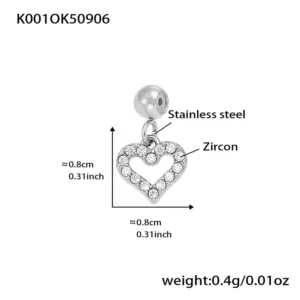 K001-Steel Color Hollow Heart Zircon Pendant