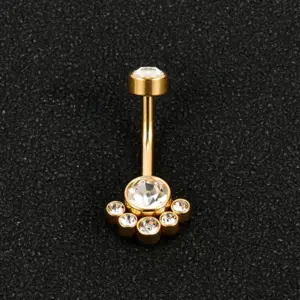 1 Piece Belly Rings Simple Style Solid Color 302 Stainless Steel 316 Stainless Steel Polishing Plating Inlay Diamond 18K Gold Plated Belly Rings