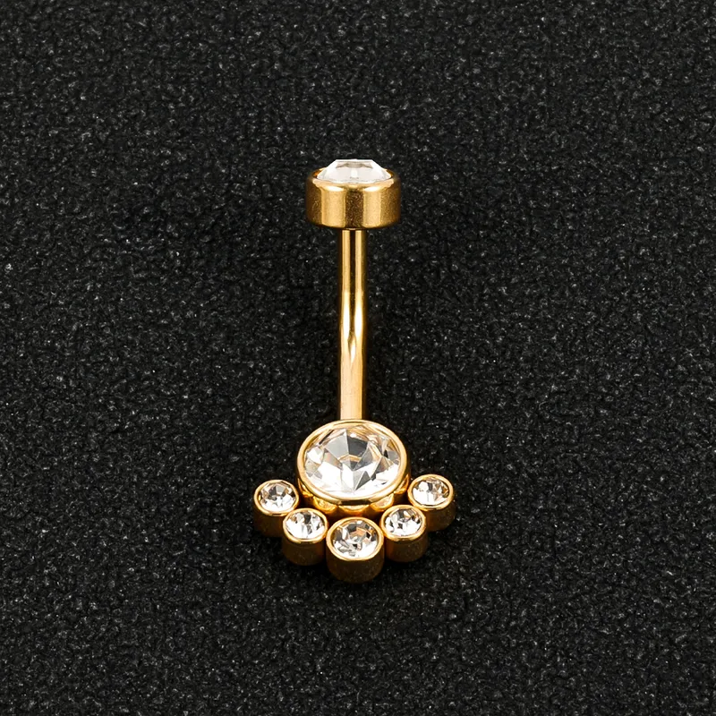 Wholesale 1 Piece Belly Rings Simple Style Solid Color 302 Stainless Steel 316 Stainless Steel lishing Plating Inlay Diamond 18K Gold Plated Belly Rings