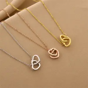 Wholesale Real Gold Plated Heart Shape 304 Stainless Steel Copper Fashion Waterproof Non Tarnish Pendant Necklace