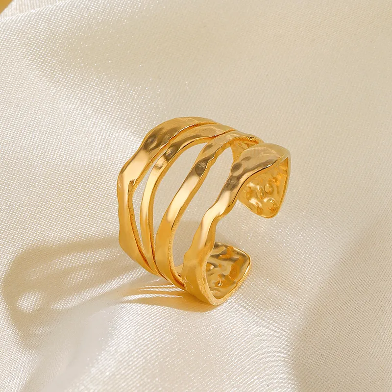 Wholesale PVD Coated 18K Gold Plated Lines 304 Stainless Steel Streetwear Waterproof Non Tarnish Open Rings