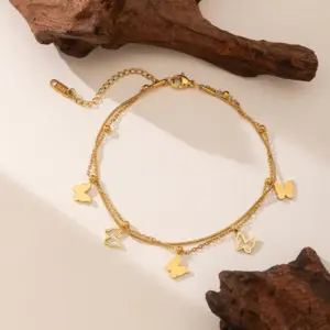 Qyb5077 Double-Layer Hollow Butterfly Anklet / Gold