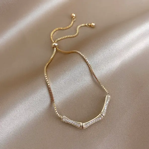 Wholesale 304 Stainless Steel Copper Gold Plated Casual Elegant Simple Style Drawstring Inlay One-Shaped Quadrilateral Bamboo Zircon Bracelets
