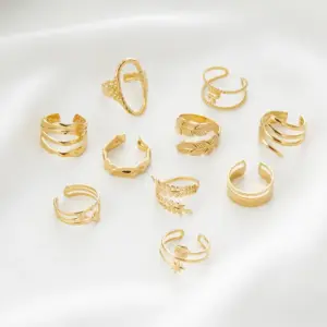 Wholesale 18K Gold Plated 316 Stainless Steel PVD Coated Pentagon Leaves Waterproof Non Tarnish Simple Style Open Rings For Women's