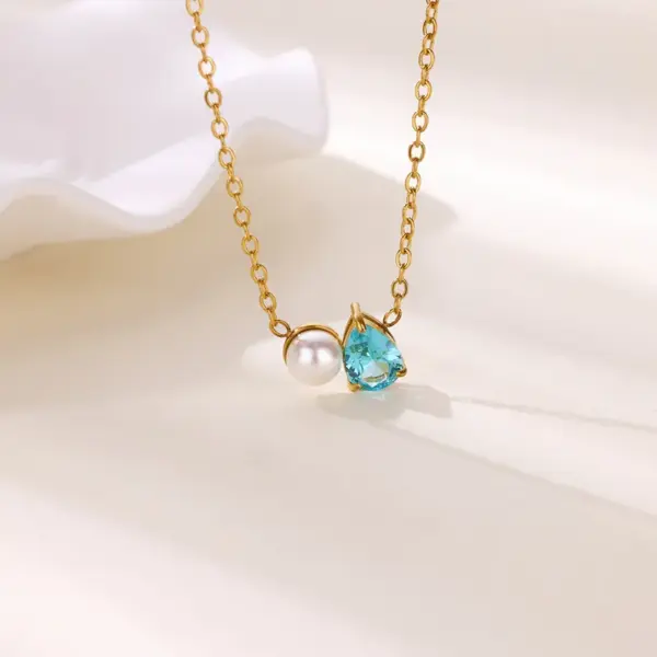 Wholesale 304 Stainless Steel Round Water Droplets Heart Shape PVD Coated Artificial Pearls Zircon 18K Real Gold Plated Elegant Romantic Simple Style Plating Regular Lobster Trigger Clasp Closure Pendant Necklace
