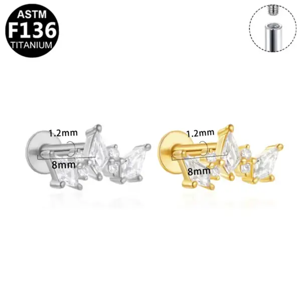 Wholesale 1 Piece Ear Cartilage Rings & Studs Simple Style Commute Geometric Pure Titanium Alloy Zircon Vacuum Plating 14K Gold Plated White Lip