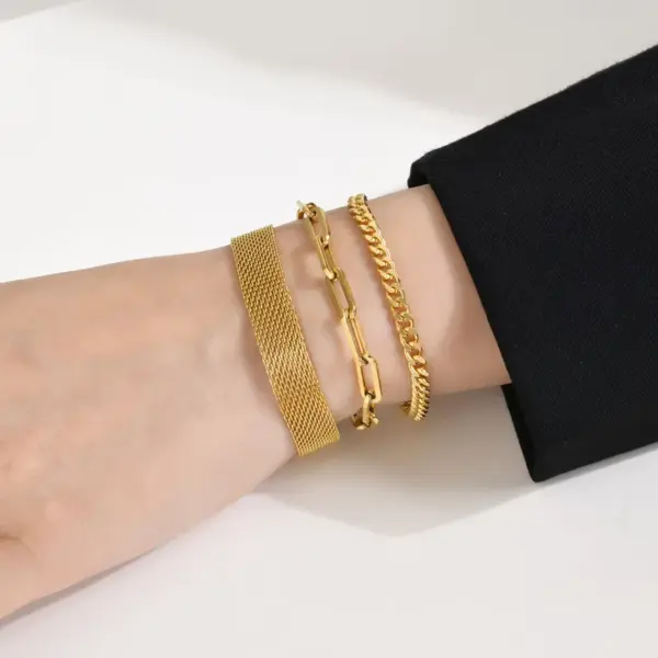 PVD Coated Real Gold Plated Geometric 201 Stainless Steel Simple Style Waterproof Non Tarnish 201 Stainless Steel Bracelets